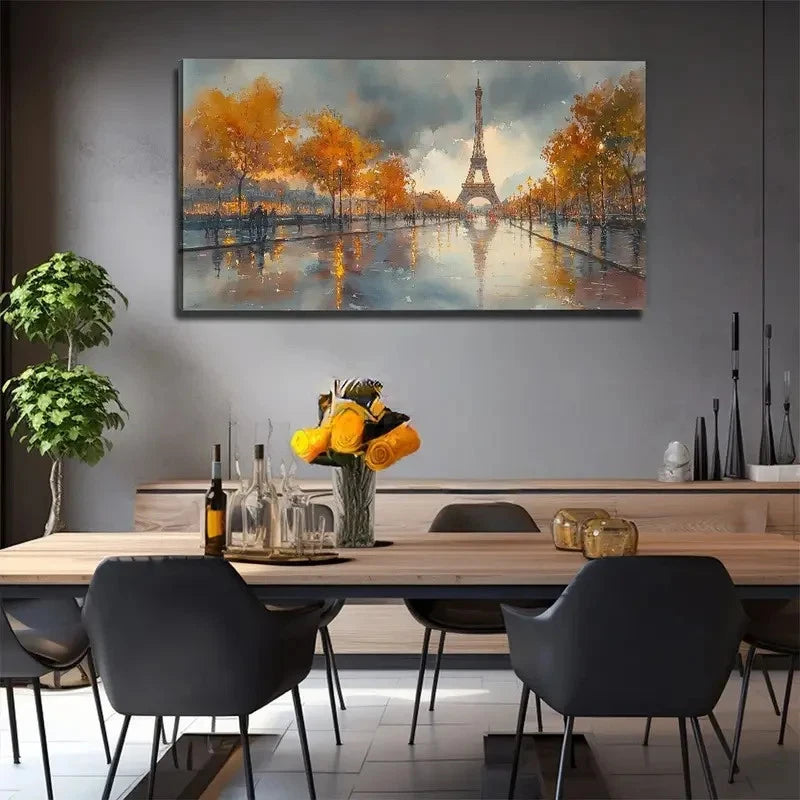 Eiffel Tower Autumn Leaves Wall Art Canvas Office Home Room Framed 120x60cm