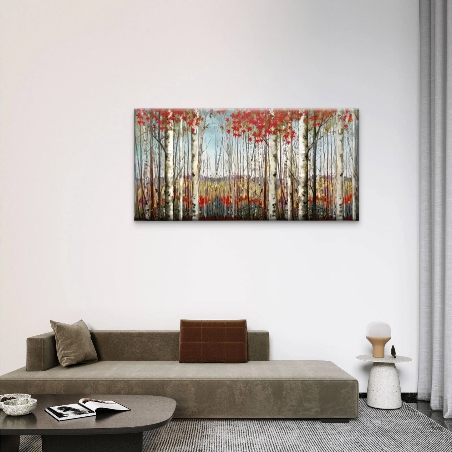 Forest Of Red Leaves Wall Art Canvas Office Home Room Framed 120x60cm