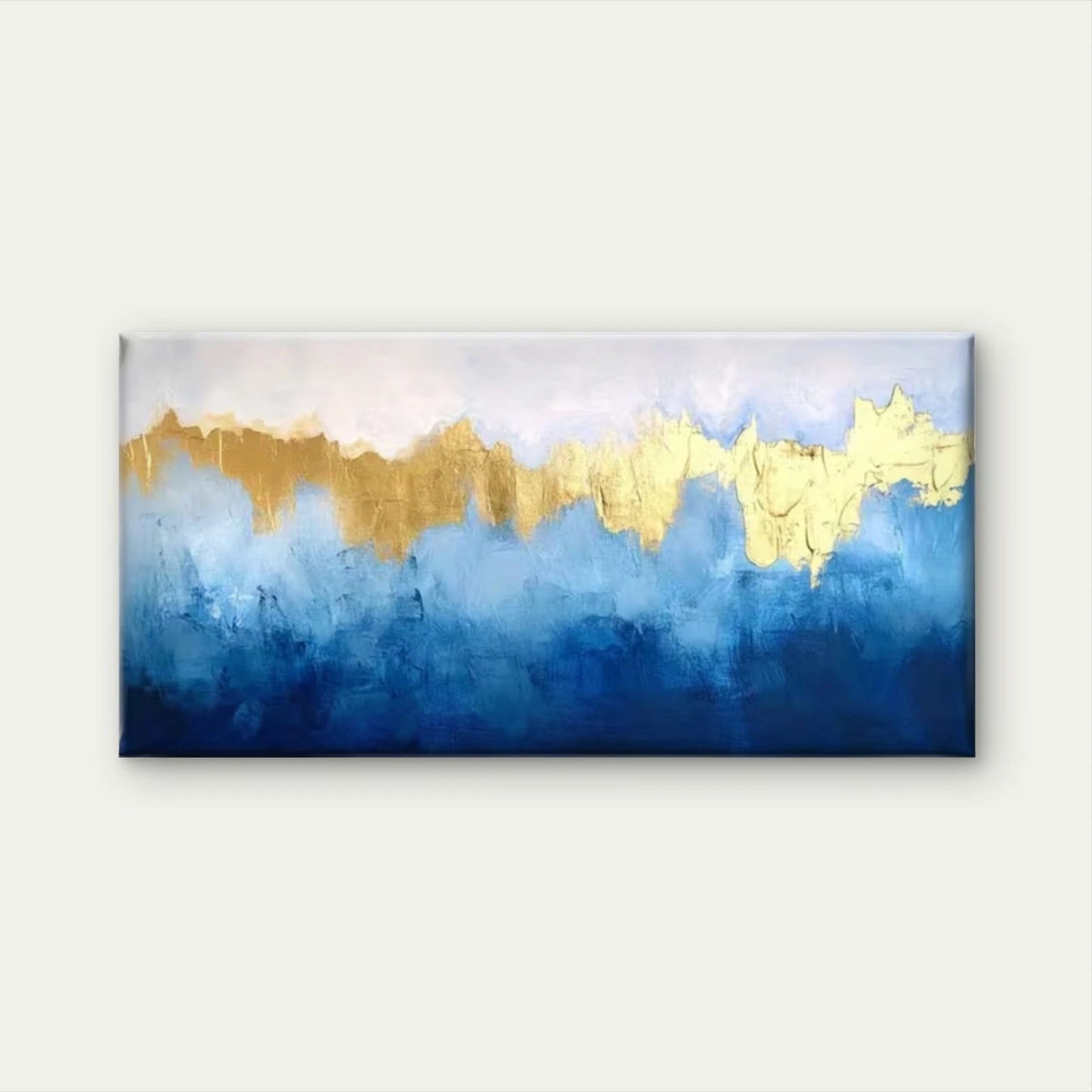 Blue Waves Golden Accents Wall Art Canvas Office Home Room Framed 120x60cm