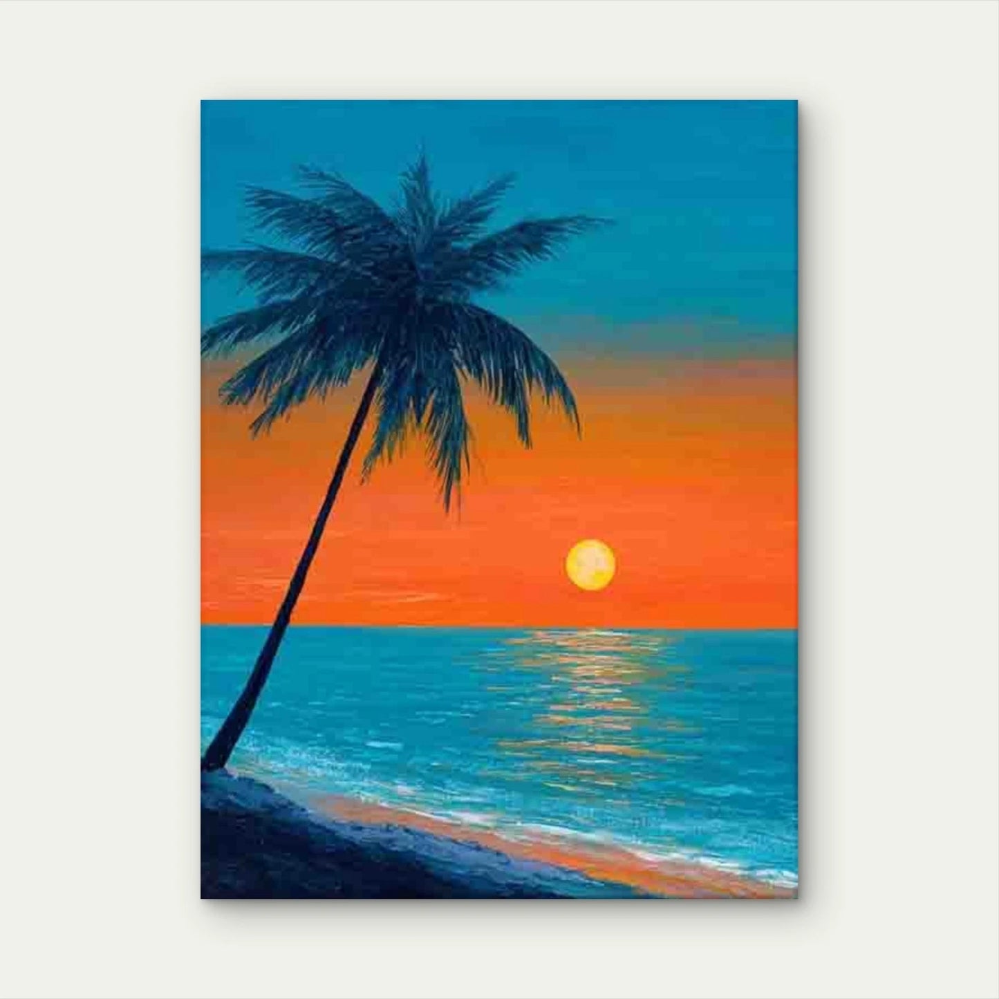 Coastal Painting with Palm Tree Metal Print Ready to Hang