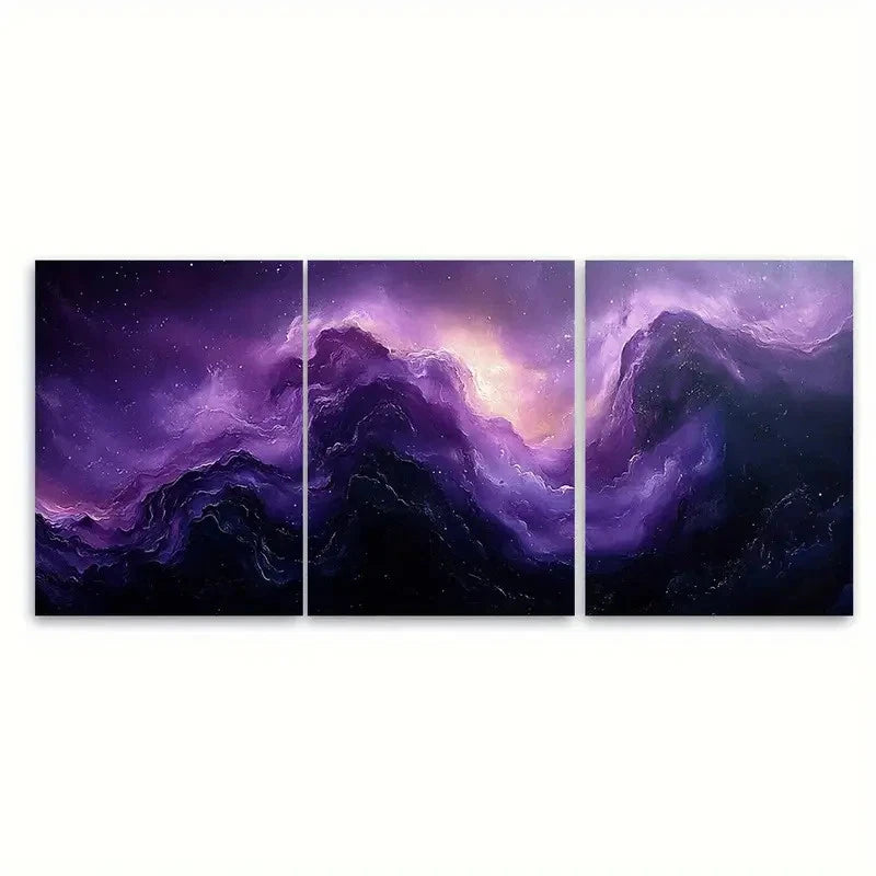 3pcs Abstract Purple and Black Art for Home Y  Wall Art Set Canvas Framed 50x70cm - High Quality Print 100% Australian Made Wall Canvas Ready to Hang - Bella Home Decor