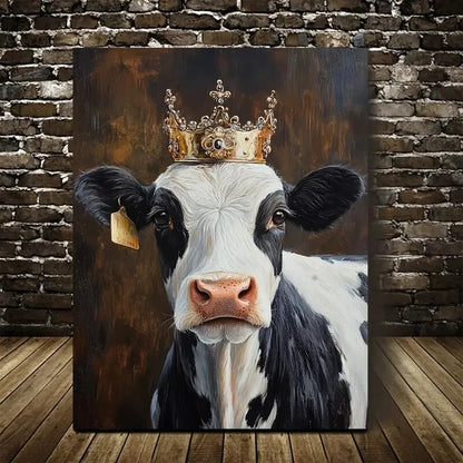Beautiful Crowned Cow Painting 40x60cm Metal Print Ready to Hang - Bella Home Decor