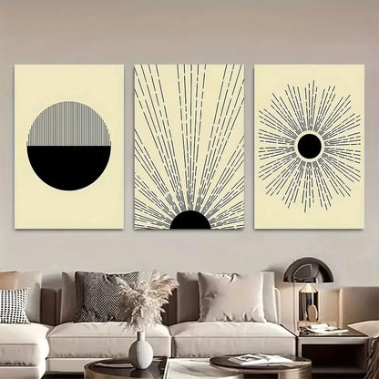 3pcs Boho Geometric Mid-Century Abstract Metal Print Ready to Hang Art
