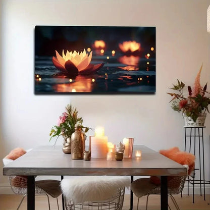 Lotus Flower On Water Serene Wall Art Canvas Office Home Room Framed 120x60cm