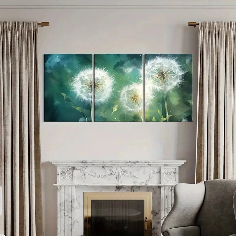 3pcs Artistic Dandelion Illustration Abstract Metal Print Ready to Hang Art - Bella Home Decor