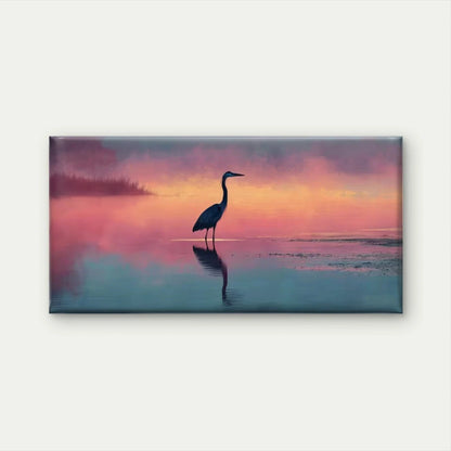 Sunset Lake Heron Reflection Wall Art Canvas Office Home Room Framed 120x60cm