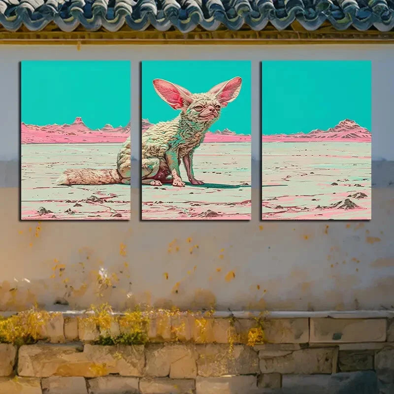 3pcs White Desert Fox Illustration Metal Print Ready to Hang Art - Bella Home Decor