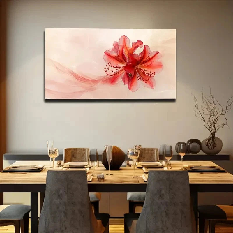 Elegant Red Floral Design Wall Art canvas office home room framed 120x60cm