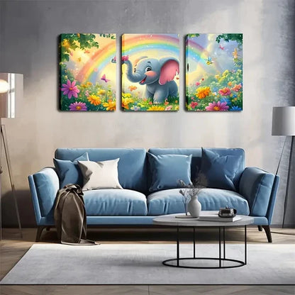3pcs Baby Elephant and Floral Cartoon Design Wall Art Canvas Unframed - High Quality Print 100% Australian Made Wall Canvas - Bella Home Decor