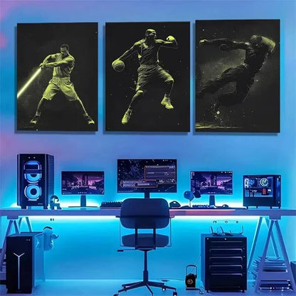 3pcs Neon Basketball Sci-Fi Futuristic Perfect Wall Art Canvas Unframed – High Quality Print 100% Australian Made Wall Canvas