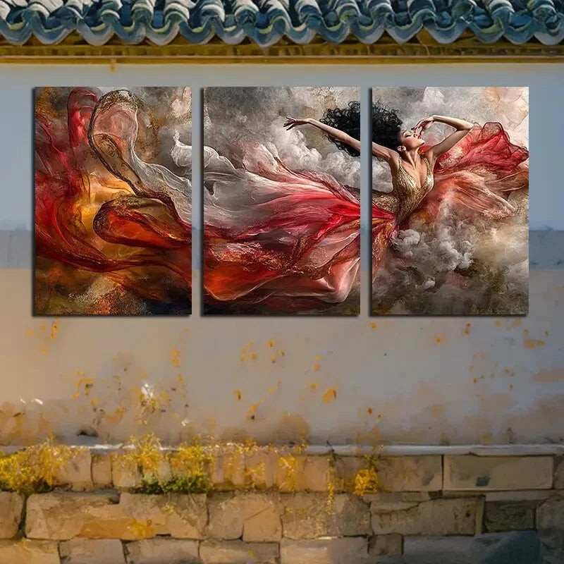 3pcs Vibrant Beautiful dancing girl Abstract Metal Print Ready to Hang Art - Bella Home Decor