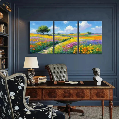 3pcs Vibrant Landscape Painting Colorful Flowers Metal Print Ready to Hang Art
