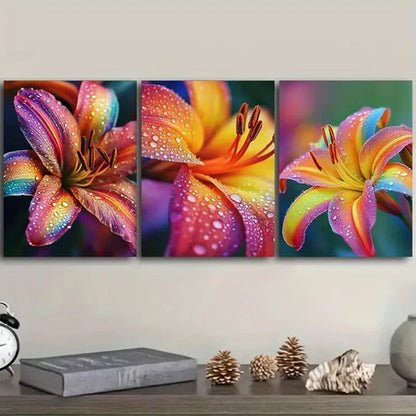 3pcs Rainbow Lilies Wall Art Set Canvas Unframed - High Quality Print 100% Australian Made Wall Canvas