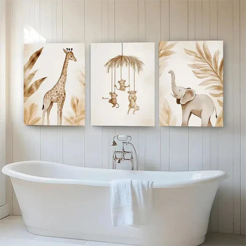 3pcs Safari Jungle Theme Animal Friends Perfect Wall Art Canvas Unframed - High Quality Print 100% Australian Made Wall Canvas