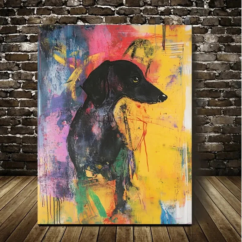 Beautiful Abstract Art a Dachshund Painting 40x60cm Metal Print Ready to Hang - Bella Home Decor