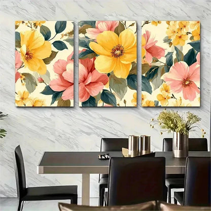 3pcs Modern Botanical Print With Yellow Perfect Wall Art Set Canvas Framed 50x70cm - High Quality Print 100% Australian Made Wall Canvas Ready to Hang
