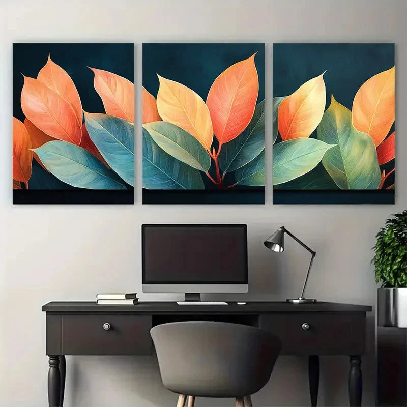 3pcs Cordyline Fruticosa Leaves Coral Green Wall Art Set Canvas Framed 40x60cm - High Quality Print 100% Australian Made Wall Canvas Ready to Hang - Bella Home Decor