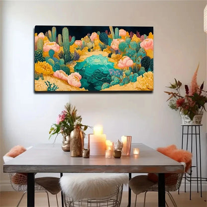 Colorful Cactus Artwork Bar Wall Art Canvas Office Home Room Framed 120x60cm