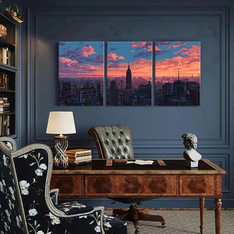3pcs Sunset Skyline Urban Landscape Modern Metal Print Ready to Hang Art