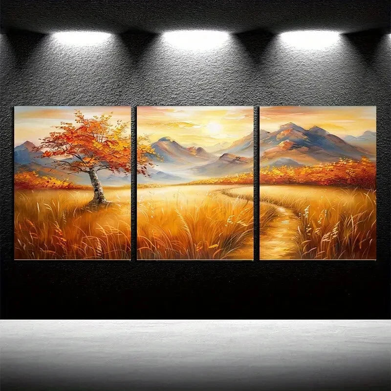 3pcs Vibrant Pastoral Autumn Landscape Metal Print Ready to Hang Art - Bella Home Decor