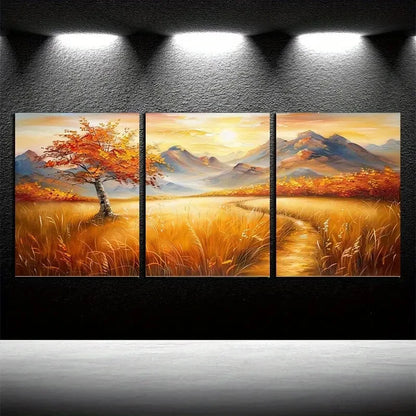 3pcs Vibrant Pastoral Autumn Landscape Metal Print Ready to Hang Art - Bella Home Decor