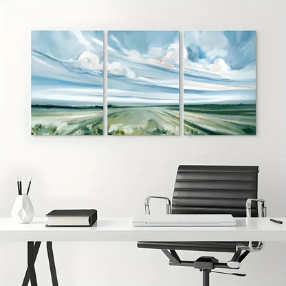 3pcs Countryside Farmland Scenery Painting Metal Print Ready to Hang Art - Bella Home Decor