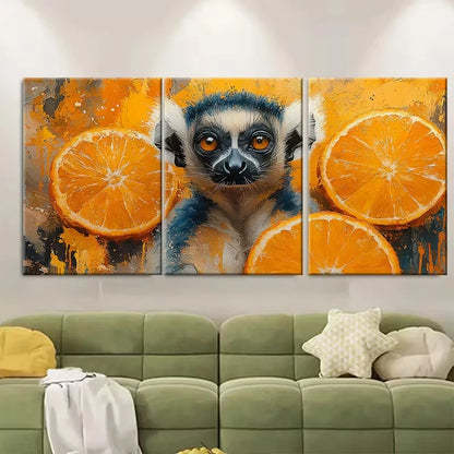 3pcs Happy Lemur Watercolour Metal Print Ready to Hang Art