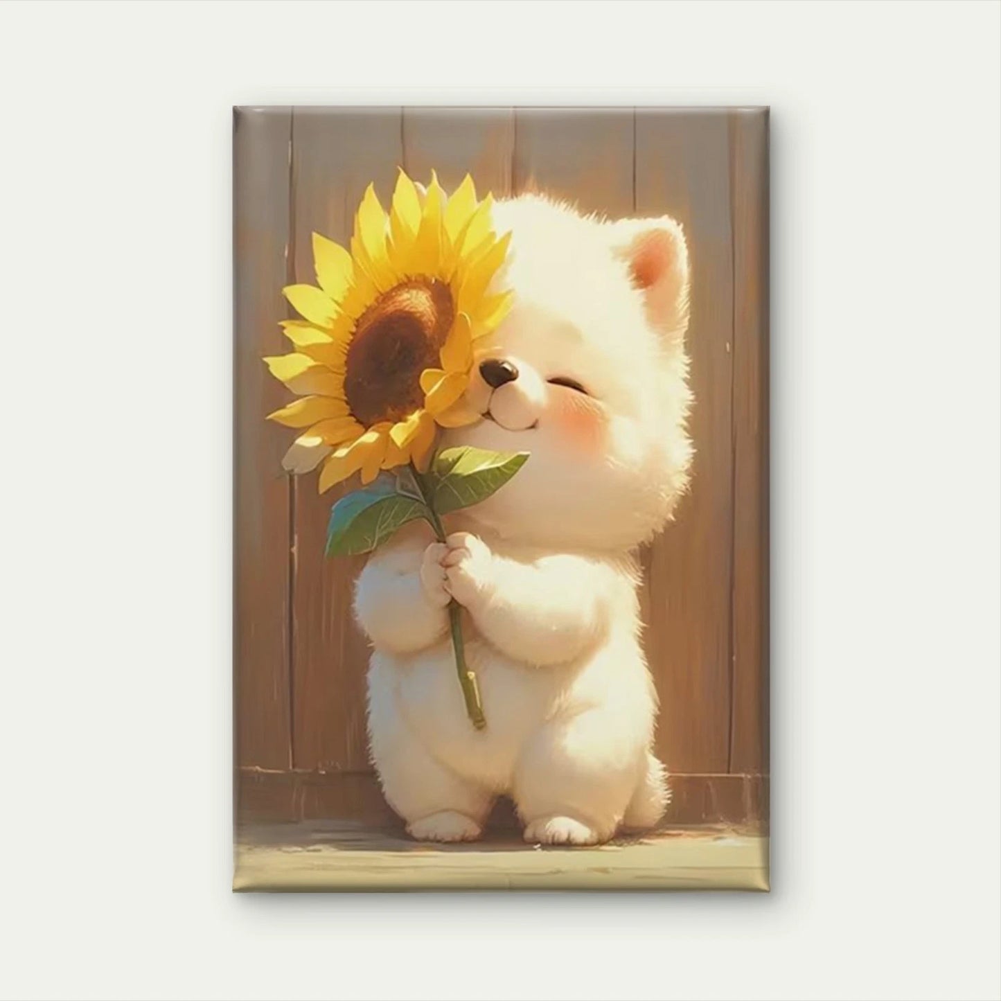 Adorable Puppy & Sunflower 60x90cm Metal Print Ready to Hang