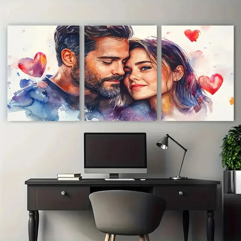 3pcs Valentines Day Couple Illustration Wall Art Set Canvas Framed 60x90cm - High Quality Print 100% Australian Made Wall Canvas Ready to Hang