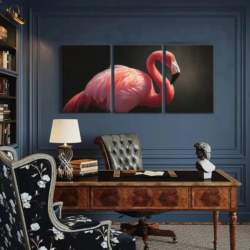 3pcs Artistic Elegant Flamingo Vibrant Colors Metal Print Ready to Hang Art - Bella Home Decor