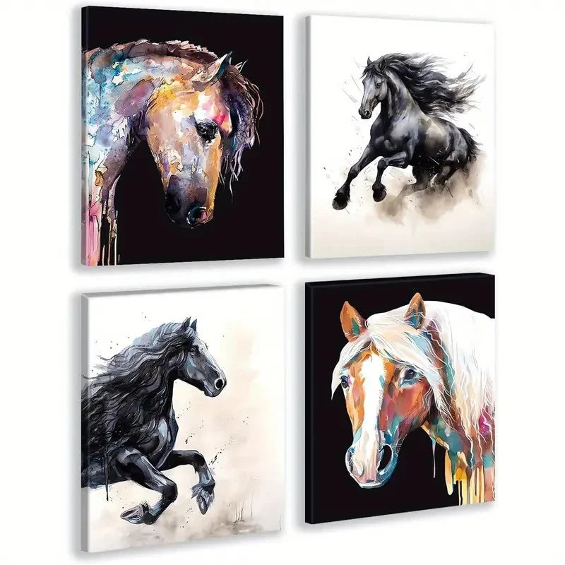 4pcs Framed Horse   Wall Art Canvas Framed