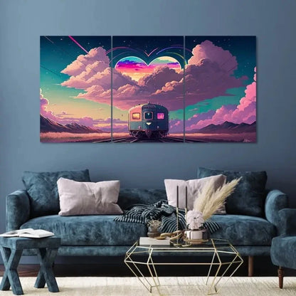 3pcs Fantasy World Train pink  Wall Art Canvas Framed 40x60cm - High Quality Print 100% Australian Made Wall Canvas Ready to Hang