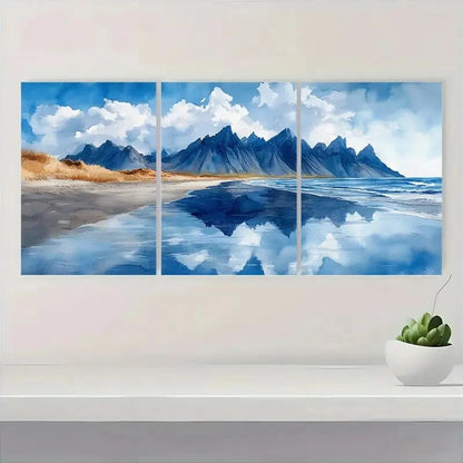 3pcs Watercolor Painting of Vestrahorn Beach Metal Print Ready to Hang Art - Bella Home Decor