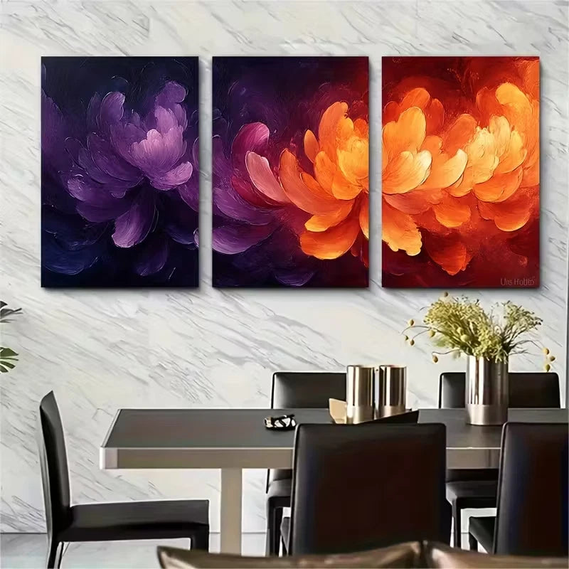 3pcs Warm Oranges Purples Metal Print Ready to Hang Art