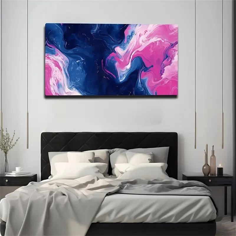 Vivid Flowing Design Purple Wall Art Canvas Office Home Room Framed 120x60cm