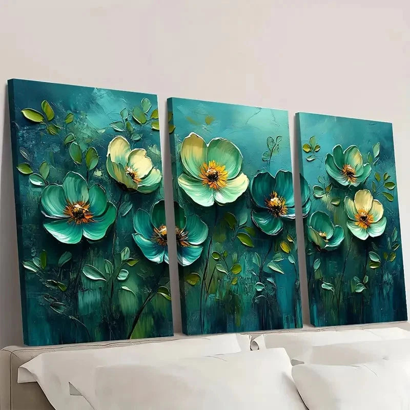3pcs Abstract Modern Floral Acrylic FA  Wall Art Set Canvas Framed 60x90cm - High Quality Print 100% Australian Made Wall Canvas Ready to Hang - Bella Home Decor