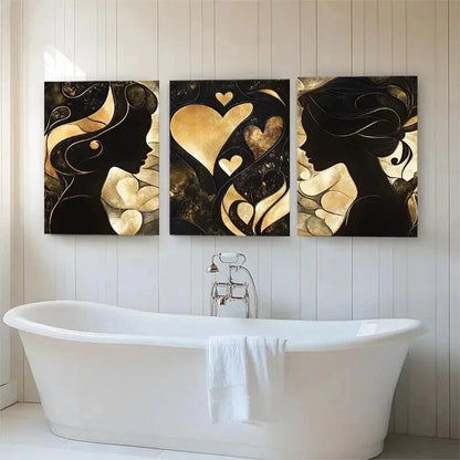 3pcs Luxury Golden Black Abstract Female Perfect Wall Art Set Canvas Framed 50x70cm - High Quality Print 100% Australian Made Wall Canvas Ready to Hang