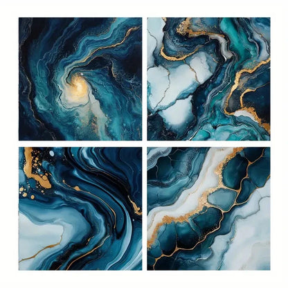 4pcs Swirls With Golden Accents Wall Art Canvas Framed