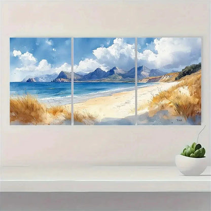3pcs Portsalon Beach Painting Donegal Watercolor Metal Print Ready to Hang Art - Bella Home Decor