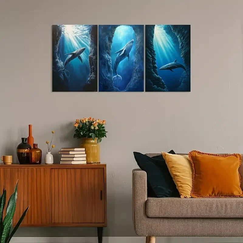 3pcs Vintage Whale & Deepsea Design Metal Print Ready to Hang Art - Bella Home Decor