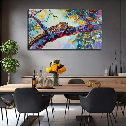Leopard On A Tree Wall Art Canvas Office Home Room Framed 120x60cm