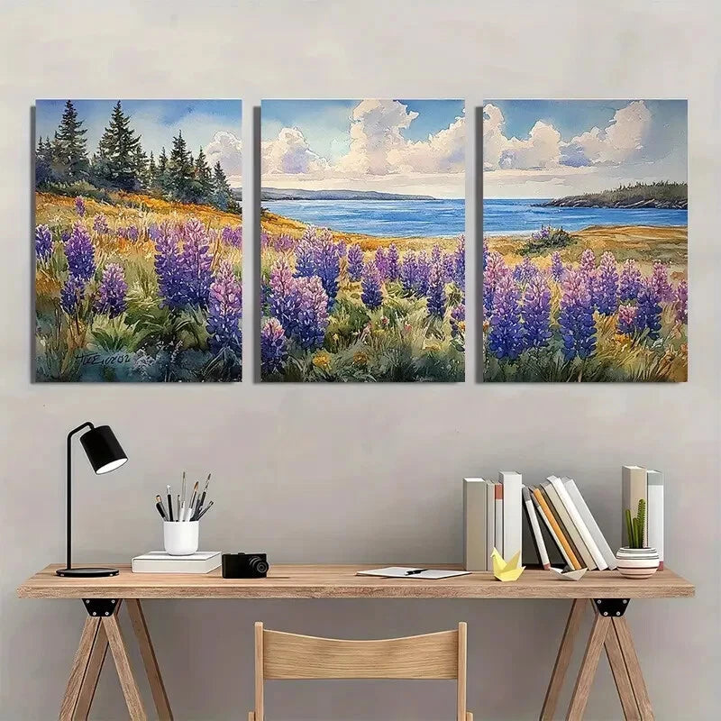 3pcs Watercolor Maine Coastal Landscape Seascape Metal Print Ready to Hang Art - Bella Home Decor