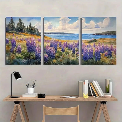 3pcs Watercolor Maine Coastal Landscape Seascape Metal Print Ready to Hang Art - Bella Home Decor