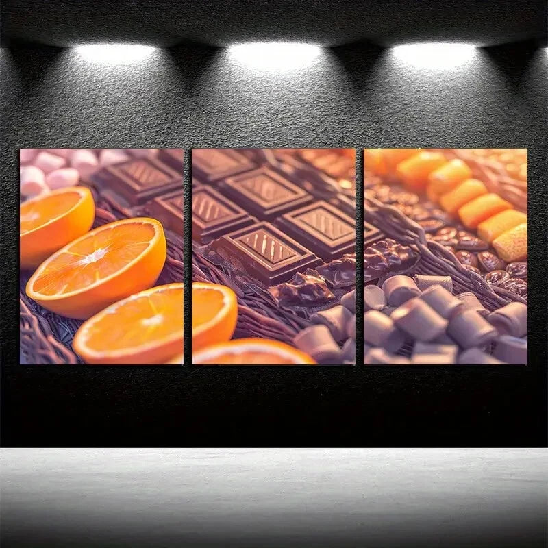 3pcs Vibrant Colorful Candies Illustration Metal Print Ready to Hang Art - Bella Home Decor