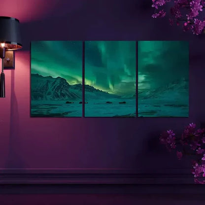 3pcs Northern Lights Over The Mountains Wall Art Canvas Unframed - High Quality Print 100% Australian Made Wall Canvas