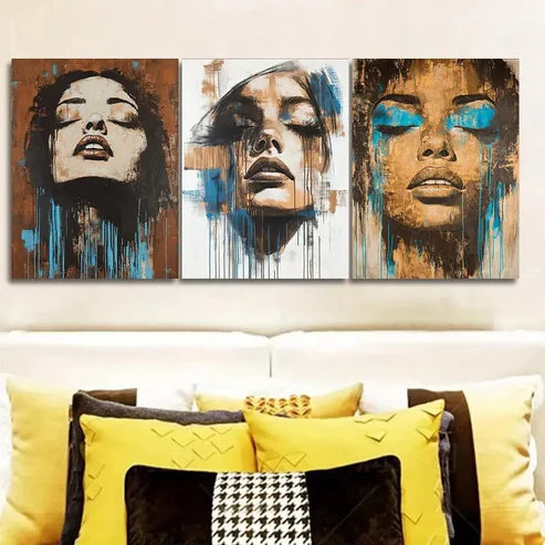 3pcs Graffiti style portrait of a girl Wall Art Set Canvas Unframed - High Quality Print 100% Australian Made Wall Canvas