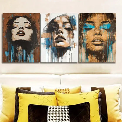 3pcs Graffiti style portrait of a girl Wall Art Set Canvas Unframed - High Quality Print 100% Australian Made Wall Canvas