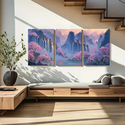 3pcs Mountain Landscape Waterfall Scenery Metal Print Ready to Hang Art - Bella Home Decor