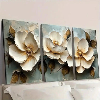 3pcs White Flower Beauty F Wall Art Set Canvas Framed 50x70cm - High Quality Print 100% Australian Made Wall Canvas Ready to Hang