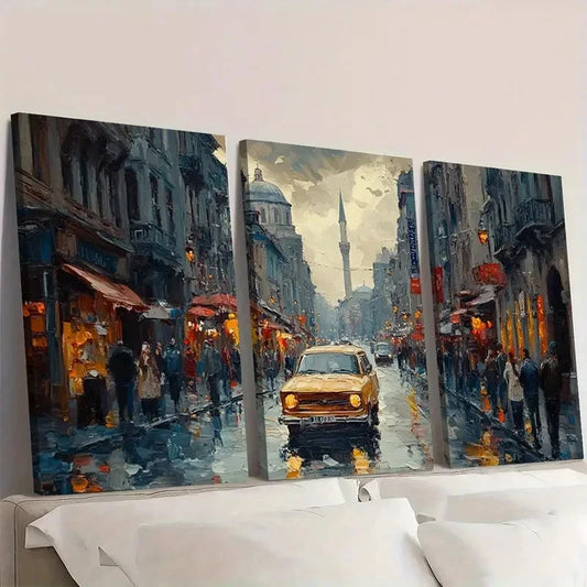 3pcs Vibrant Cityscape Design fd Wall Art Set Canvas Framed 60x90cm - High Quality Print 100% Australian Made Wall Canvas Ready to Hang